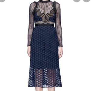 Self Portrait Elegant Lace Dress 
Star Lace Midi Dress in navy blue
